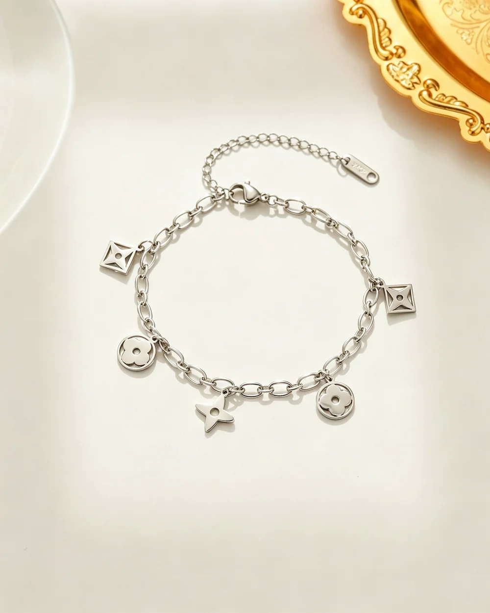 Monogram Aura Rhombus Titanium Steel 18k Gold Plated Bracelet in Silver